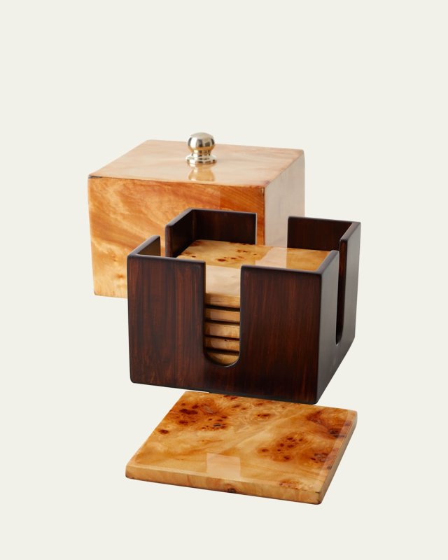 Burl Veneer Luxe Coaster Box Set